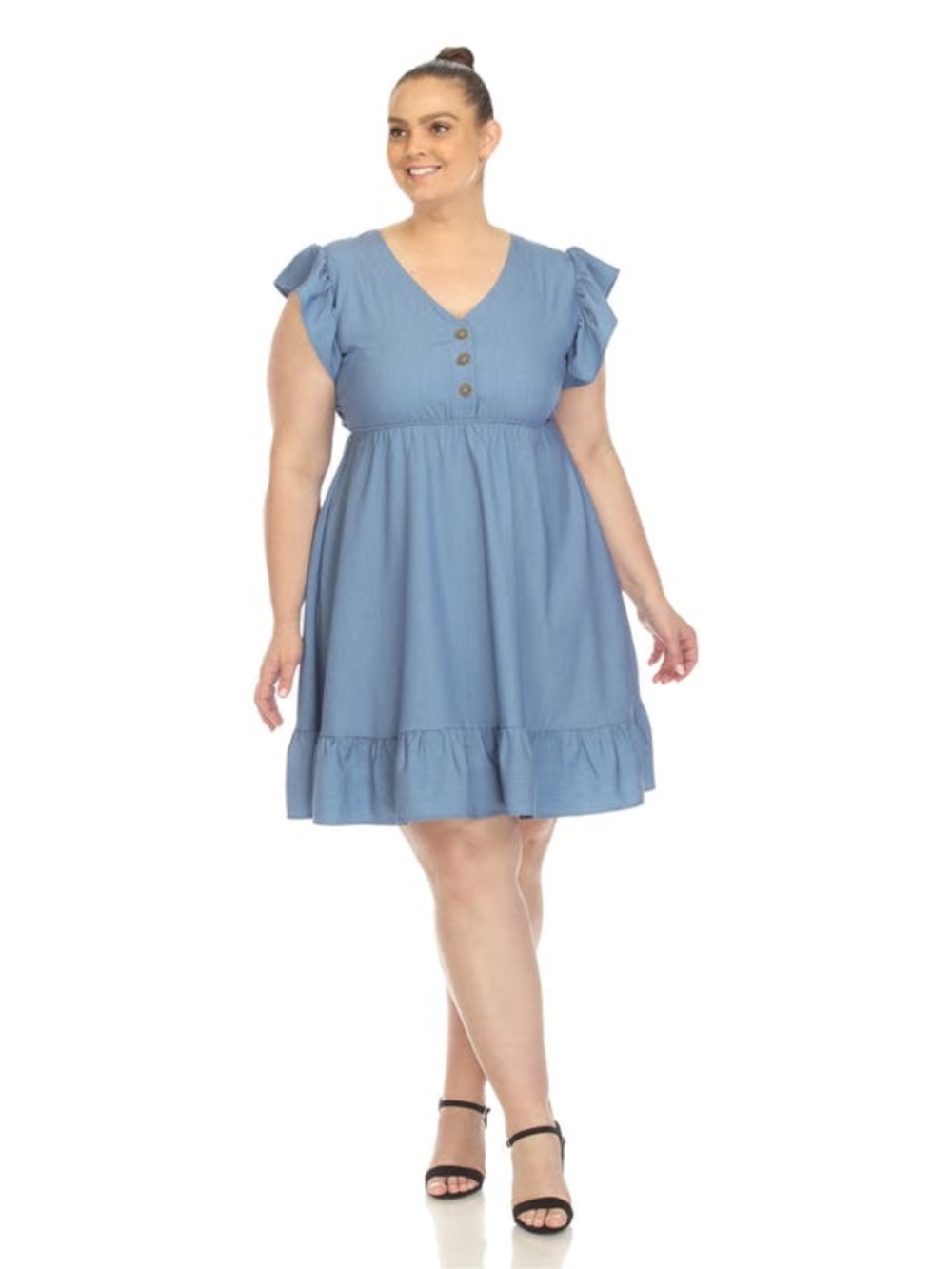 White Mark Women's Plus Size Ruffle Sleeve Knee-Length Dress - Blue 2X